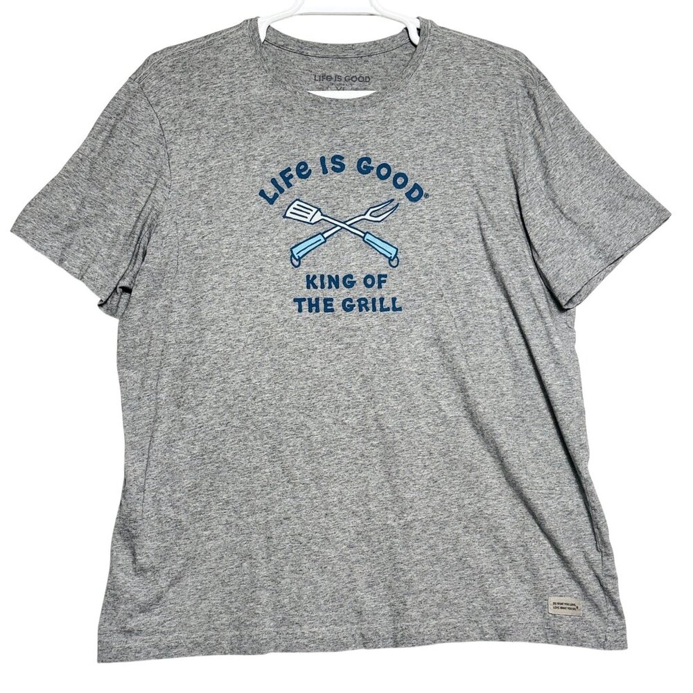 Life Is Good T-Shirt Mens XL Gray Cotton King Of The Grill Graphic